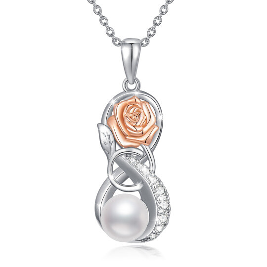 Collier en argent sterling avec pendentif bicolore en forme de perle circulaire, rose et s