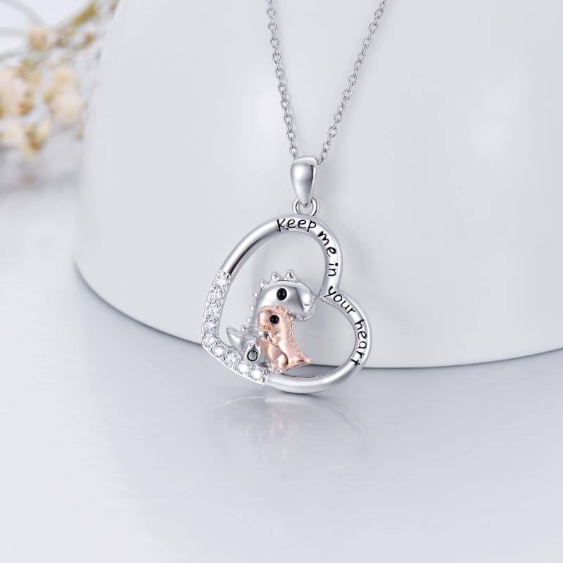 Sterling Silver Two-tone Circular Shaped Cubic Zirconia Pendant Necklace with Engraved Word-3