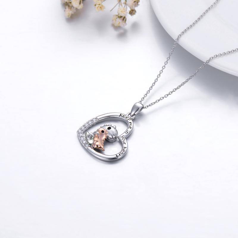 Sterling Silver Two-tone Circular Shaped Cubic Zirconia Pendant Necklace with Engraved Word-4