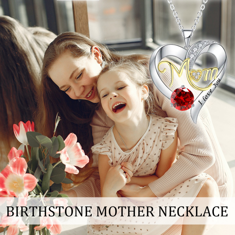 Srebrny, dwukolorowy, okrągły naszyjnik z cyrkoniami i spersonalizowaną zawieszką w kształcie serca z wygrawerowanym słowem-5