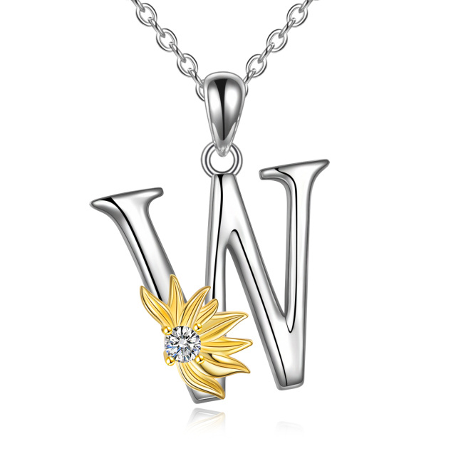 Collana in argento sterling bicolore a forma di cerchio con zirconi e iniziali personalizz-1