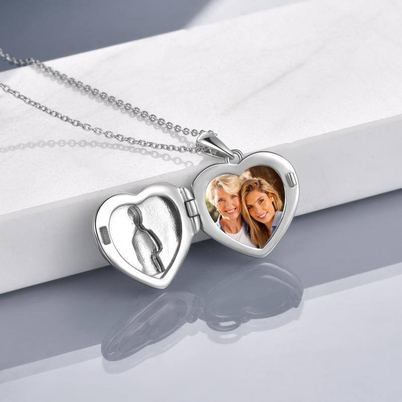 Personalisierte Foto-Medaillon-Halskette aus Sterlingsilber mit zweifarbigem Zirkon für Damen-4