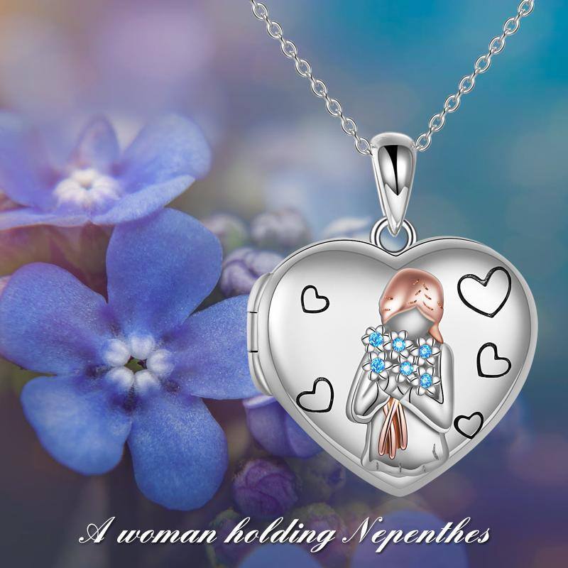 Personalisierte Foto-Medaillon-Halskette aus Sterlingsilber mit zweifarbigem Zirkon für Damen-5