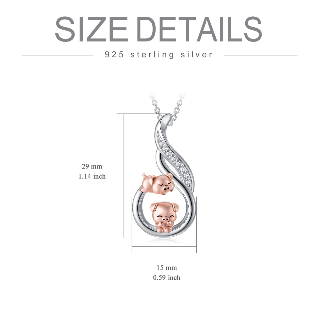 Sterling Silber zweifarbig kreisförmig Cubic Zirkonia Schwein Anhänger Halskette-5