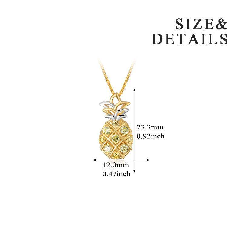 Sterling Silver Two-tone Circular Shaped Cubic Zirconia Pineapple Pendant Necklace-6