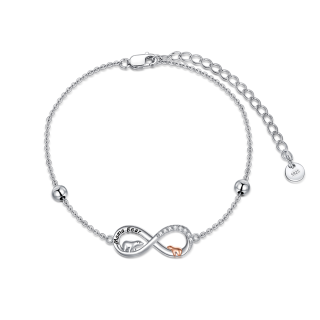 Sterling Silver Two-tone Circular Shaped Cubic Zirconia Polar Bear & Infinity Symbol Charm Bracelet-43