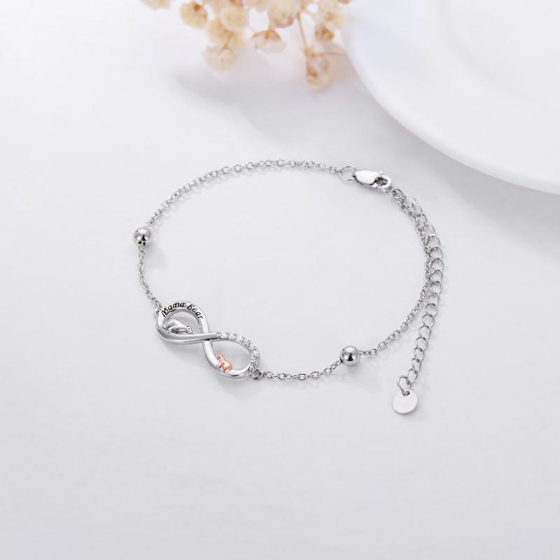 Sterling Silber zweifarbig kreisförmig Cubic Zirkonia Eisbär & Unendlichkeit Symbol Anhäng-3