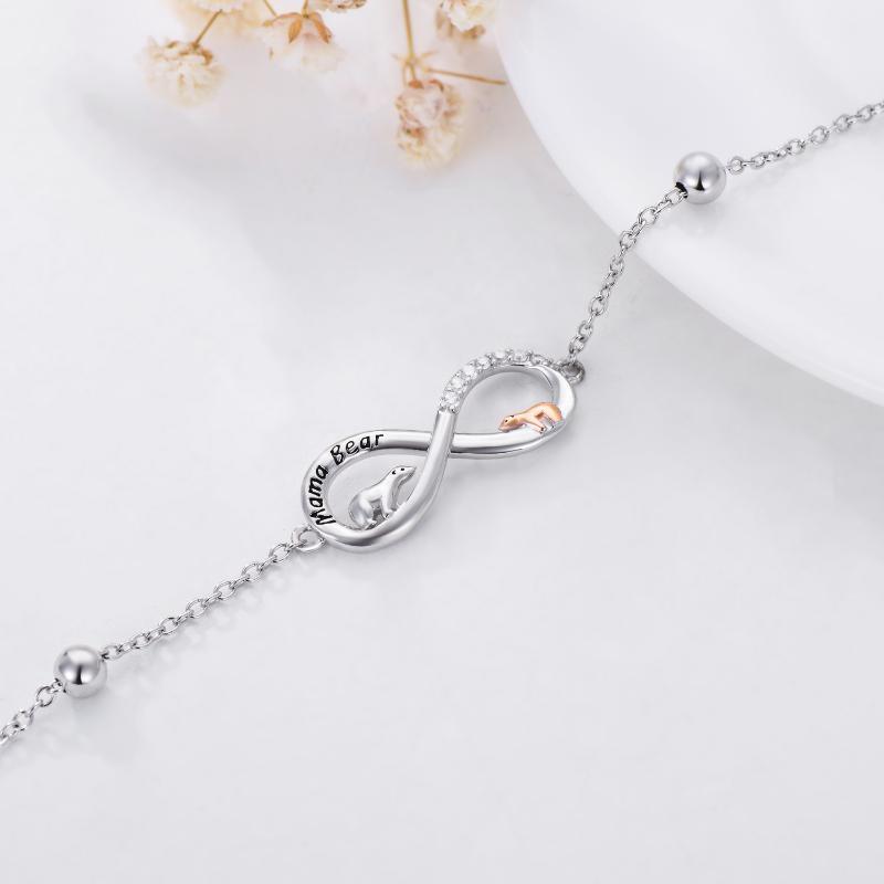 Sterling Silber zweifarbig kreisförmig Cubic Zirkonia Eisbär & Unendlichkeit Symbol Anhäng-4