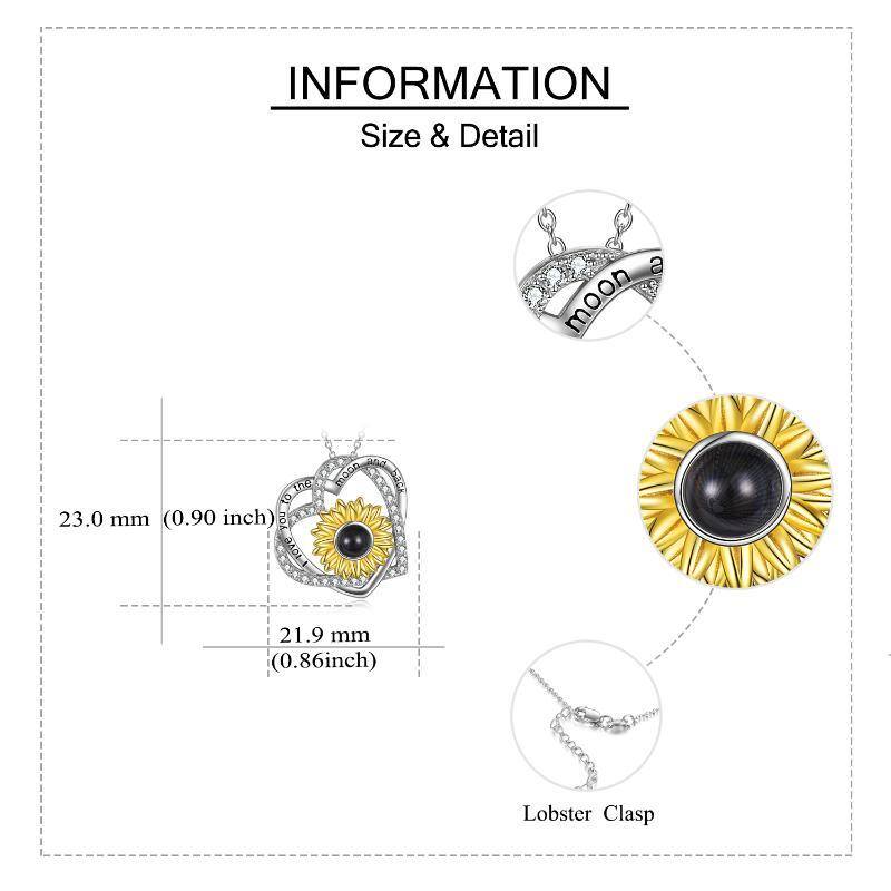 Sterlingsilber-Halskette mit zweifarbigem kreisförmigem Projektionsstein und Sonnenblumen-Anhänger mit eingraviertem Wort für Damen-5