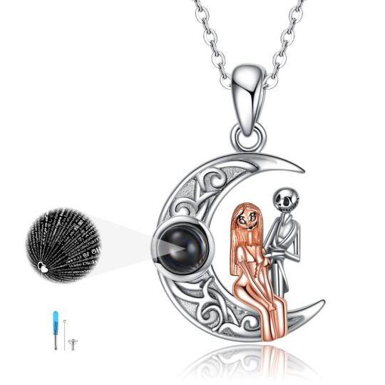 Collana in argento sterling bicolore con pietra di proiezione a forma di cerchio e teschio per le ceneri