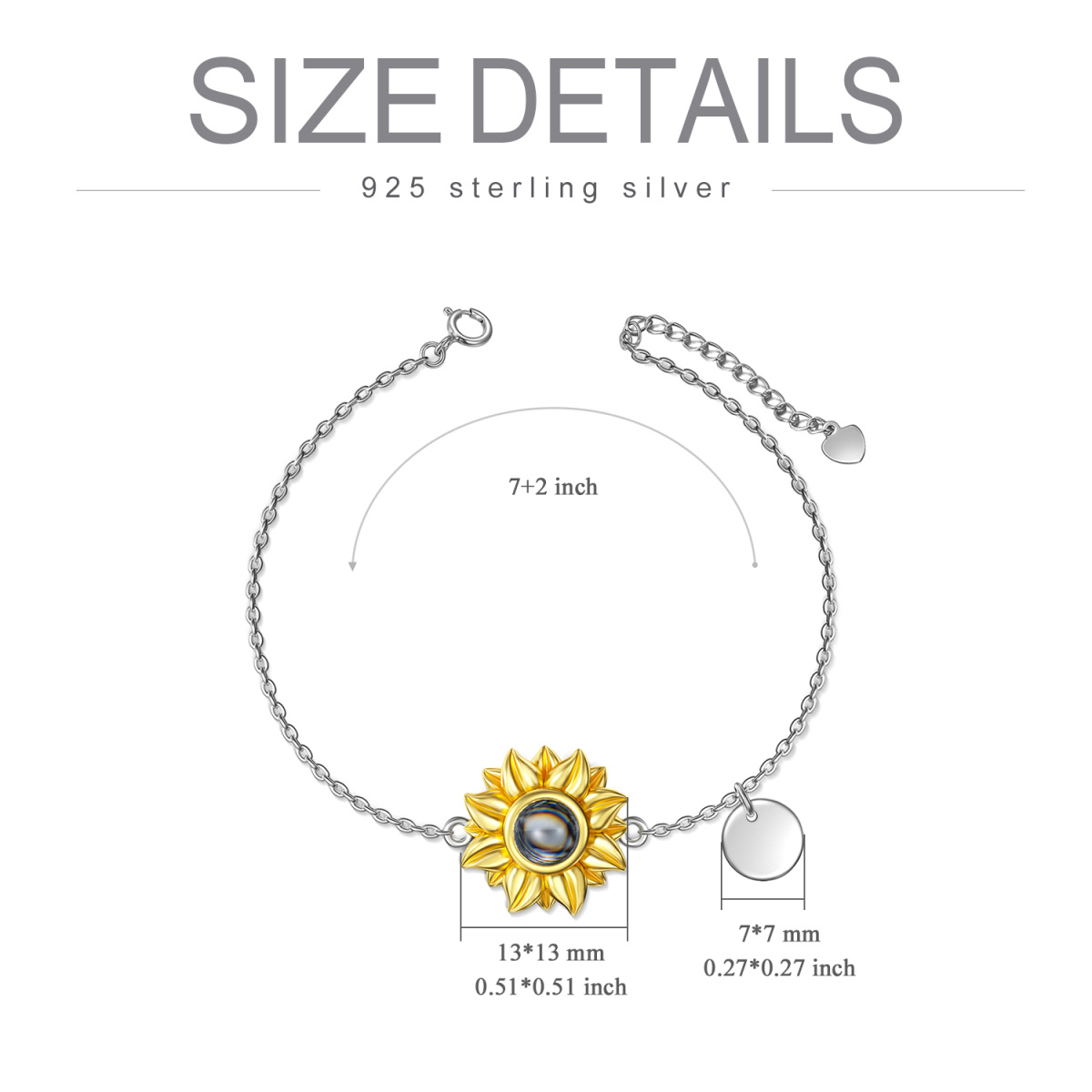 Pulsera Colgante Girasol con Piedra de Proyección Circular en Plata de Ley de Dos Tonos co-3