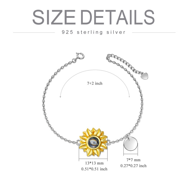 Sterling Silber zweifarbig kreisförmig geformt Projektion Stein Sonnenblume Anhänger Armba-3