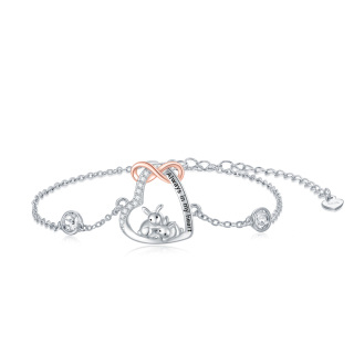 Sterling Silver Two-Tone Circular Cubic Zirconia Heart & Infinity Symbol With Rabbit Charm Bracelet For Women Mom-48