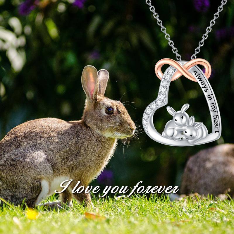 Sterling Silver Two-Tone Circular Cubic Zirconia Rabbit & Heart With Infinity Symbol Pendant Necklace For Women-3