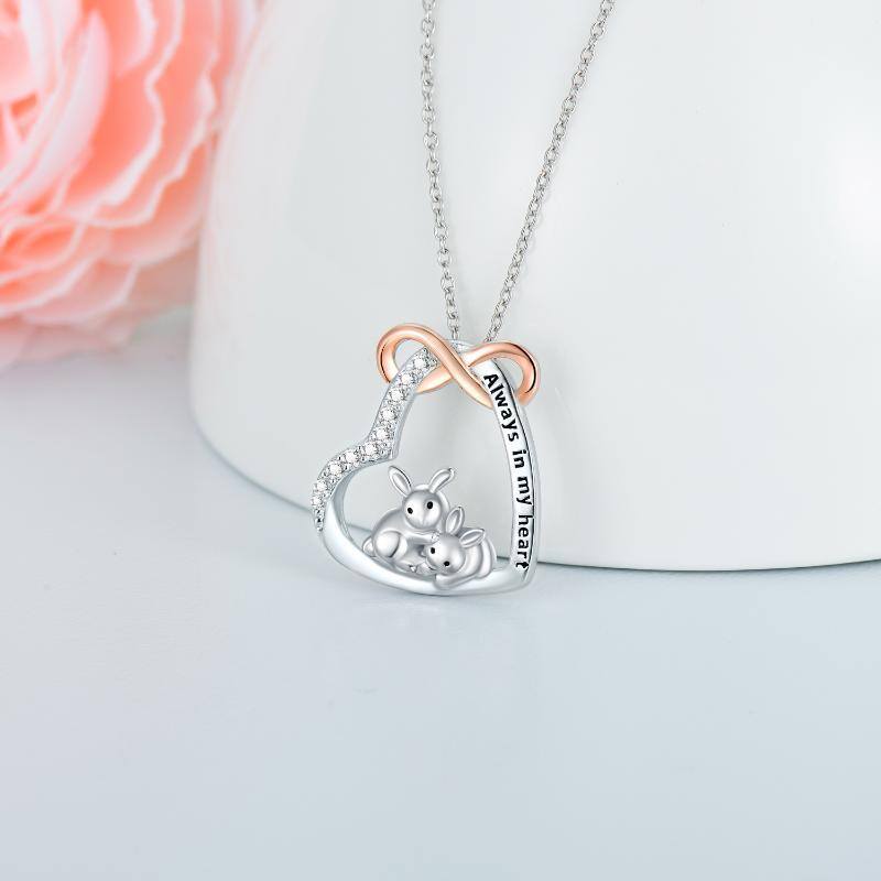 Sterling Silver Two-Tone Circular Cubic Zirconia Rabbit & Heart With Infinity Symbol Pendant Necklace For Women-4