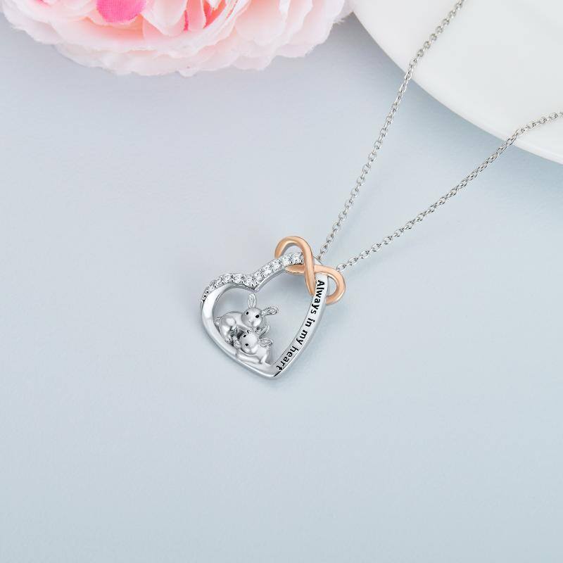 Sterling Silver Two-Tone Circular Cubic Zirconia Rabbit & Heart With Infinity Symbol Pendant Necklace For Women-5