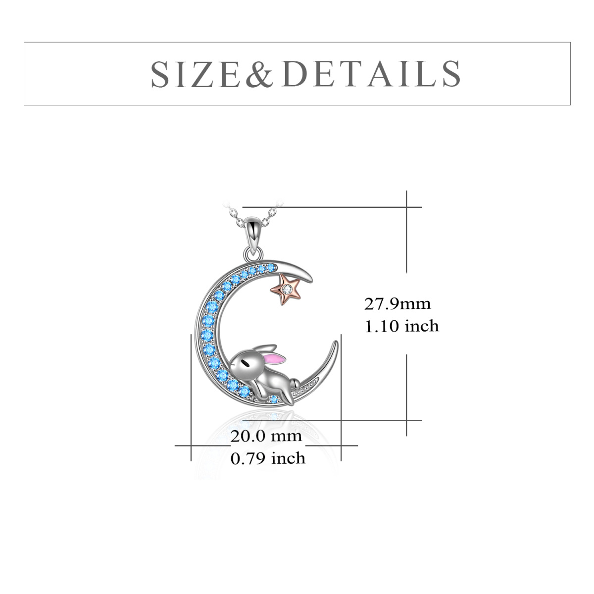 Sterling Silver Two-tone Circular Shaped Cubic Zirconia Rabbit & Moon Pendant Necklace-5