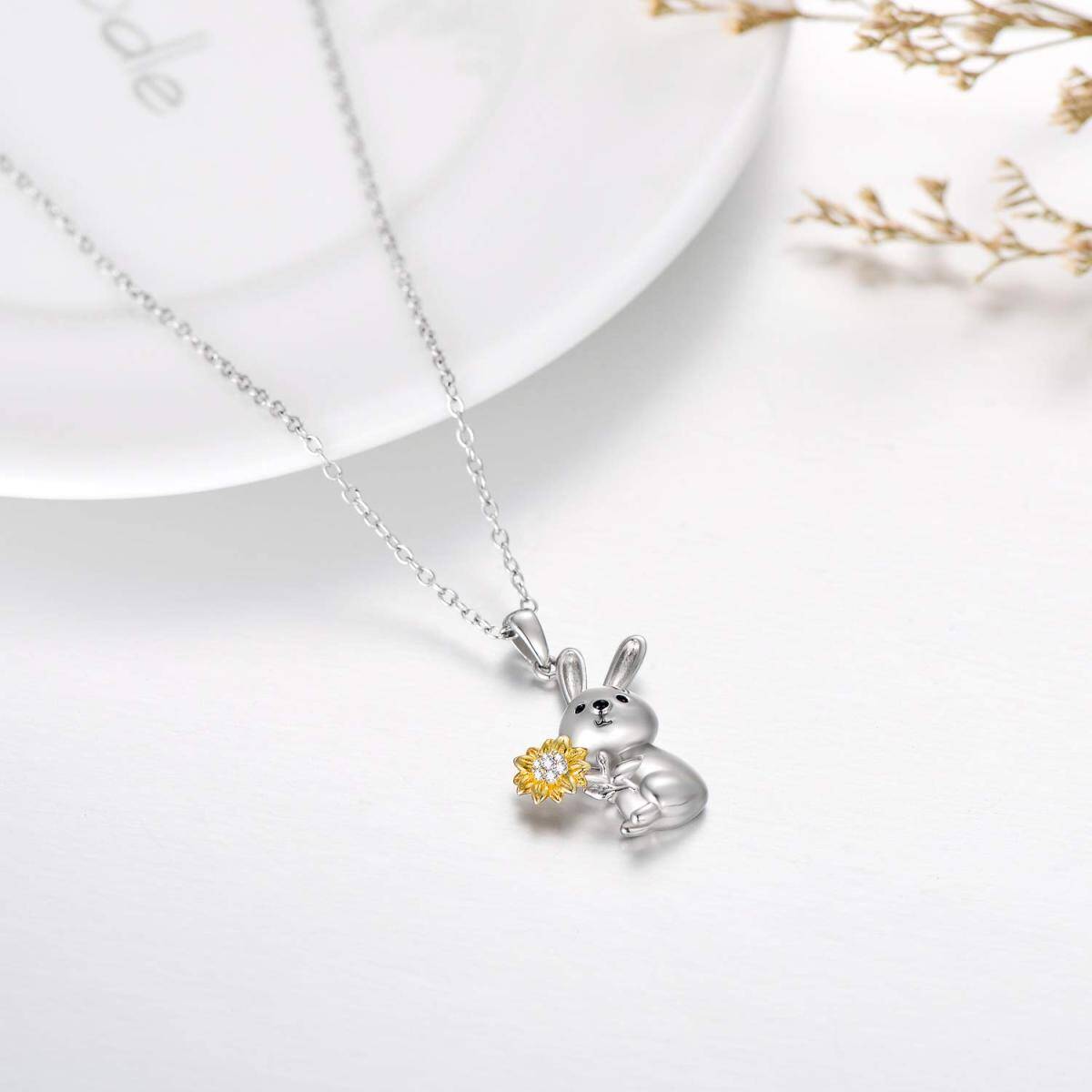 Collier en argent sterling avec pendentif lapin et tournesol en zircon cubique de forme ci-4