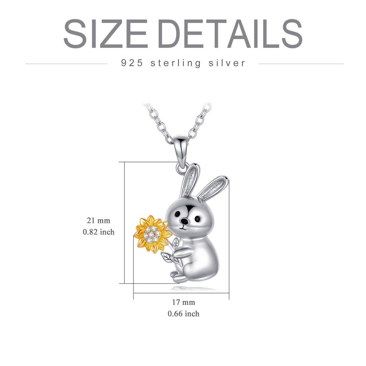 Sterling Silber zweifarbig kreisförmig Cubic Zirkonia Kaninchen & Sonnenblume Anhänger Hal-5