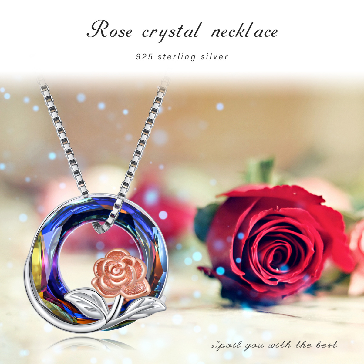 Collana con ciondolo in argento sterling bicolore a forma di cerchio e cristallo rosa-7