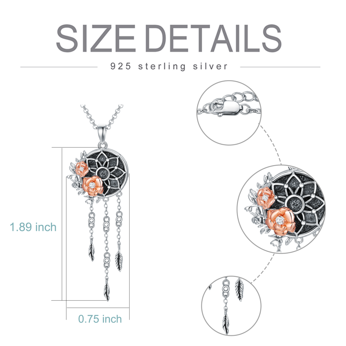 Collier d'urne pour cendres en argent sterling bicolore avec zircon cubique en forme de ro-7