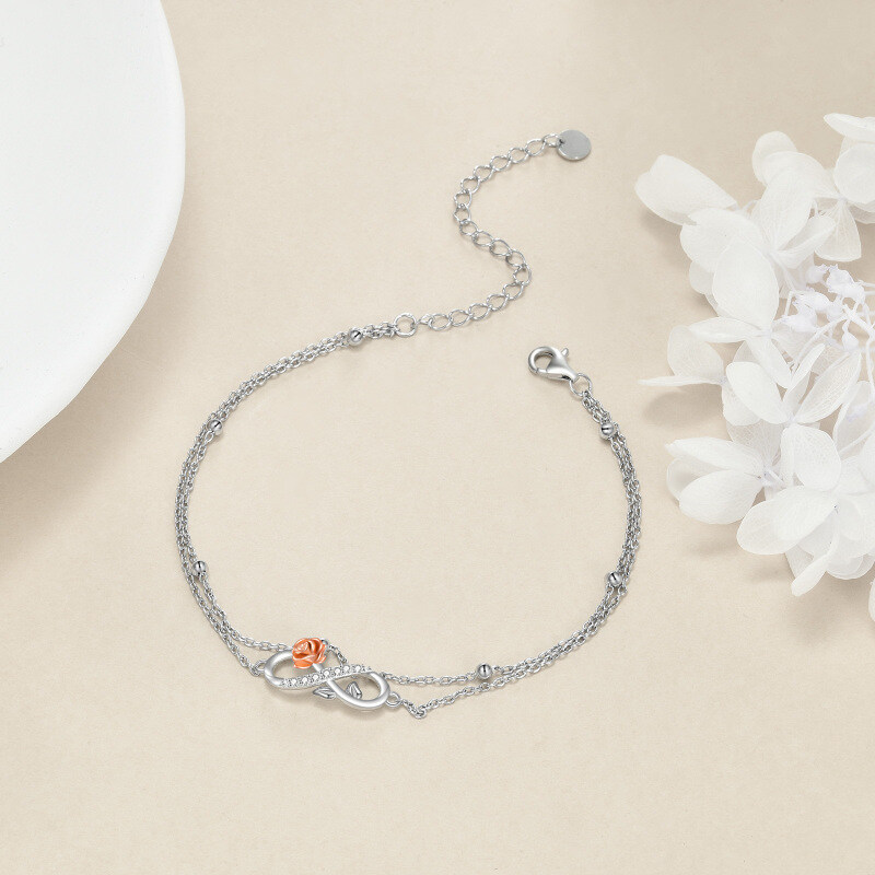 Sterling Silber zweifarbig kreisförmig Zirkonia Rose & Unendlichkeit Symbol Layerered Armb-2