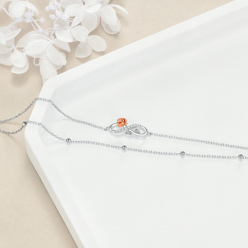 Sterling Silber zweifarbig kreisförmig Zirkonia Rose & Unendlichkeit Symbol Layerered Armb-3