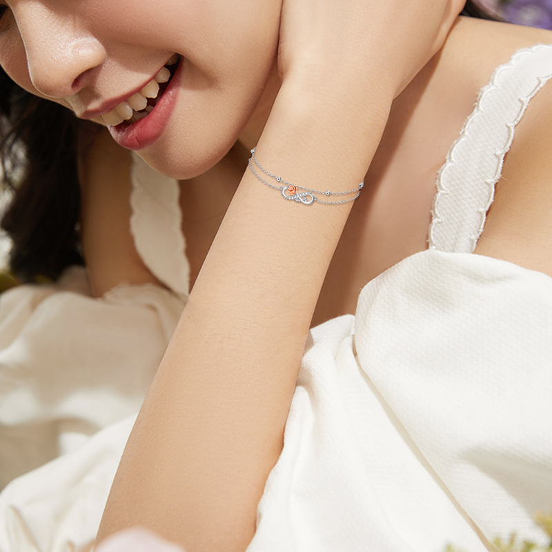 Sterling Silber zweifarbig kreisförmig Zirkonia Rose & Unendlichkeit Symbol Layerered Armb-4