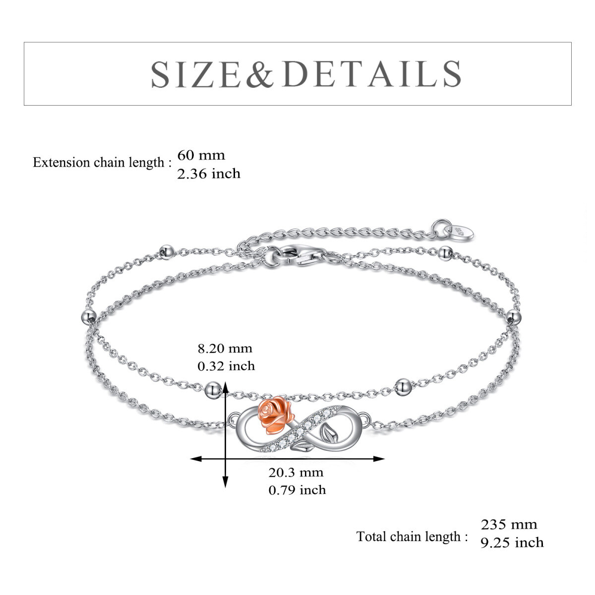 Sterling Silver Two-tone Circular Shaped Cubic Zirconia Rose & Infinity Symbol Layerered Bracelet-6