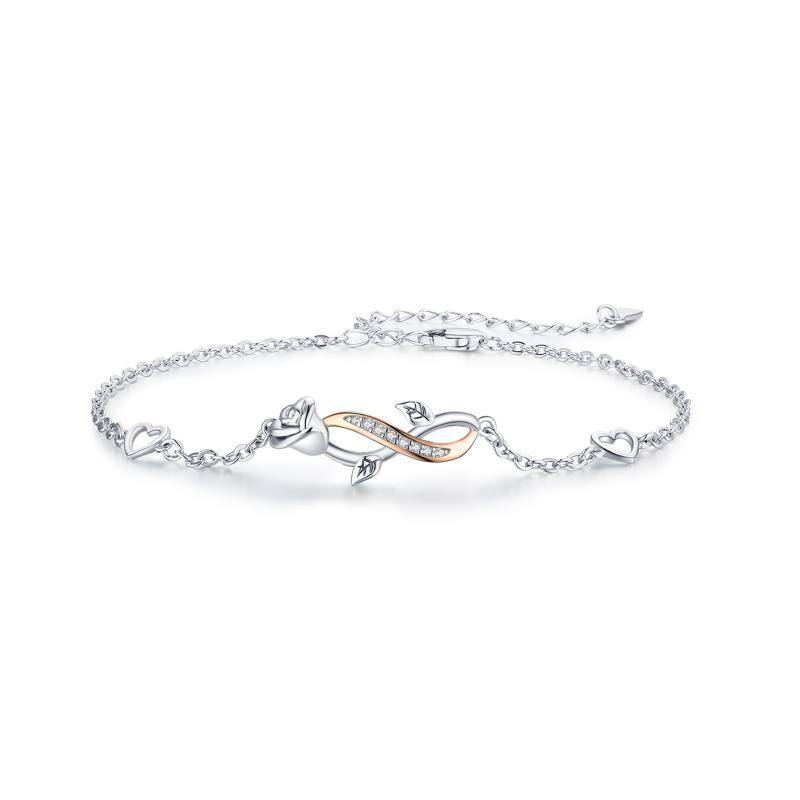 Bracelet en argent sterling bicolore avec pendentif rose et symbole de l'infini en zircon-1