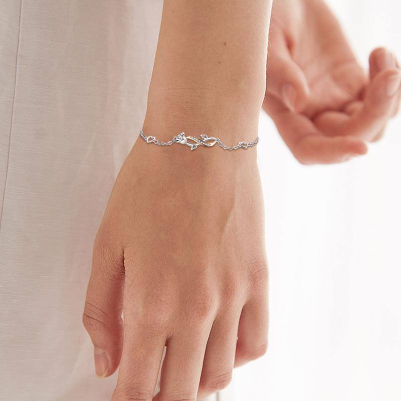 Pulsera colgante de plata de ley con forma circular de circonita rosa y símbolo del infini-2