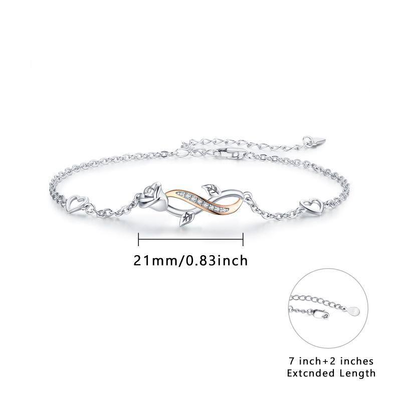 Sterling Silber zweifarbig kreisförmig Cubic Zirkonia Rose & Infinity Symbol Anhänger Armb-6