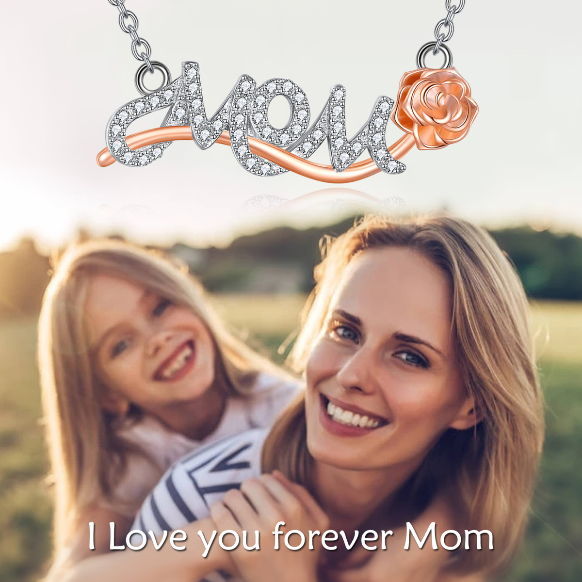 Mom Rose Pingente Colar Sterling Sliver Dia das Mães Joias Presentes-6