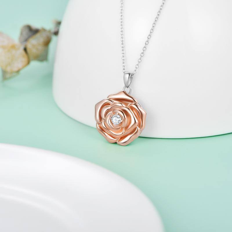 Sterling Silber zweifarbig kreisförmig geformt kubischer Zirkon Rose personalisierte Foto-3