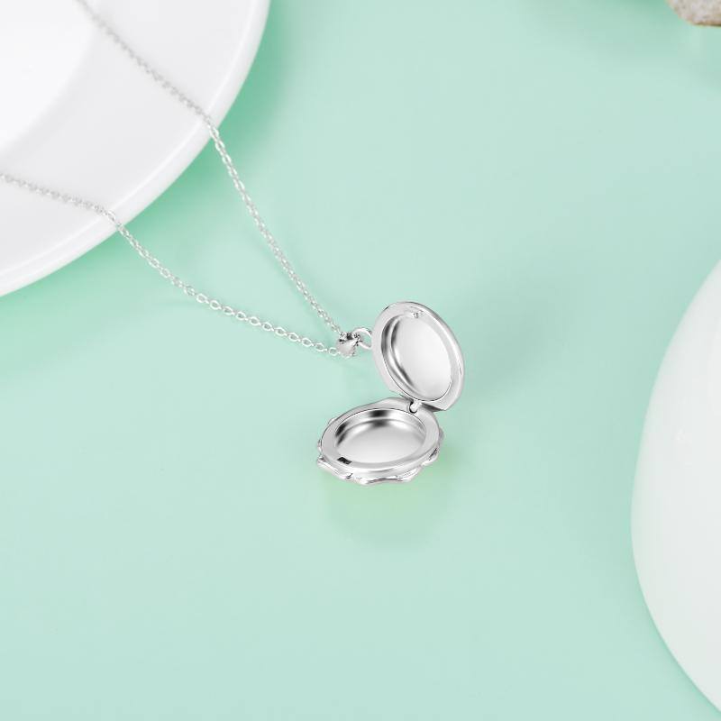 Sterling zilveren tweekleurige cirkelvormige cubic zirconia Rose gepersonaliseerde fotozakje ketting-5