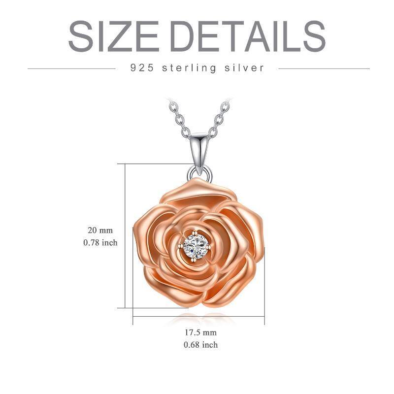 Sterling zilveren tweekleurige cirkelvormige cubic zirconia Rose gepersonaliseerde fotozakje ketting-6