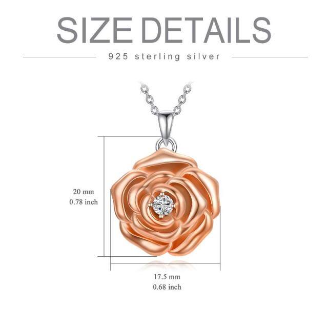 Plata de ley de dos tonos en forma circular Cubic Zirconia Rose Personalizada Foto Collar-6