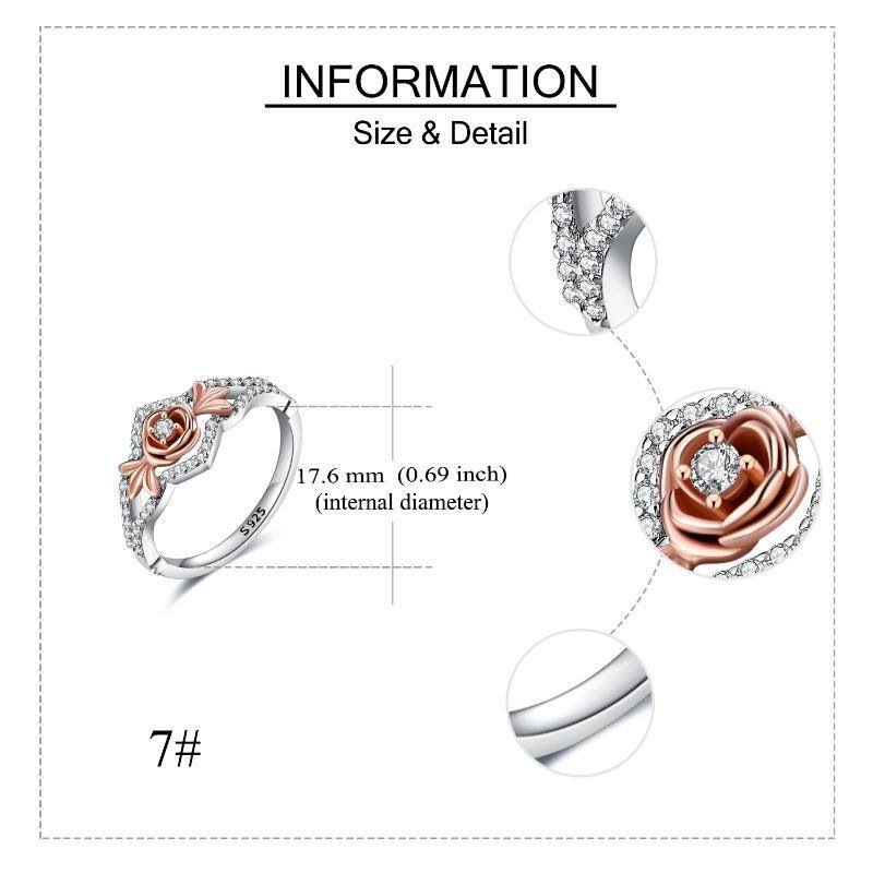 Bague en argent sterling bicolore avec zircone cubique en forme de rose-5