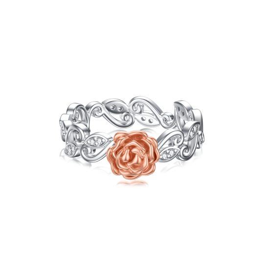 Bague en argent sterling bicolore avec zircone cubique en forme de rose