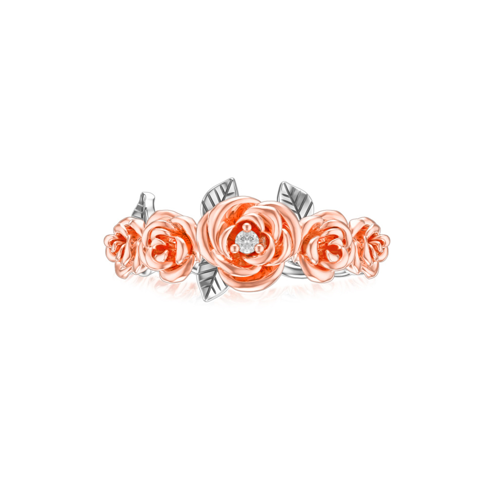 Sterling Silver Two-tone Round Shaped Cubic Zirconia Rose Ring-3