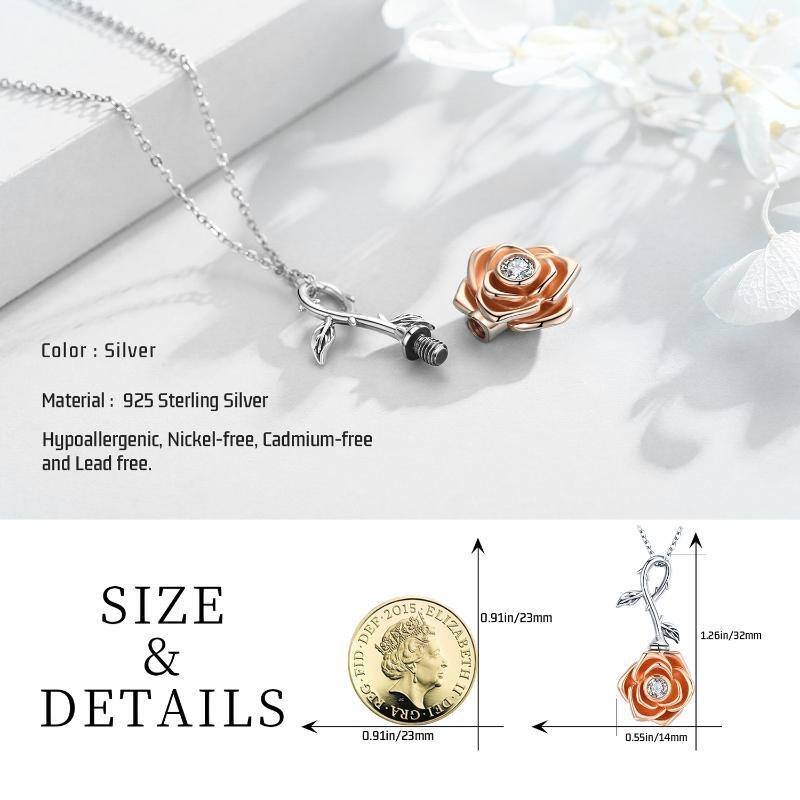 Sterling Silver Two-tone Circular Shaped Cubic Zirconia Rose Urn Necklace for Ashes-5