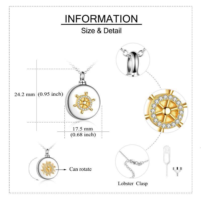 Sterling Silber zweifarbig kreisförmig Cubic Zirconia Ruder Urne Halskette-5