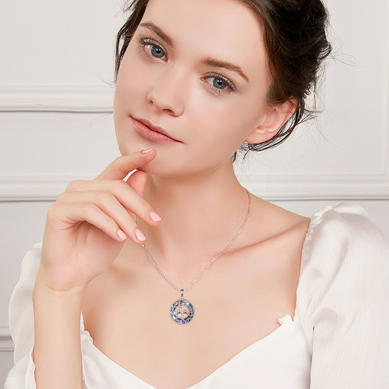 Collar colgante de plata de ley con forma circular y cristal de nutria marina en dos tonos-2