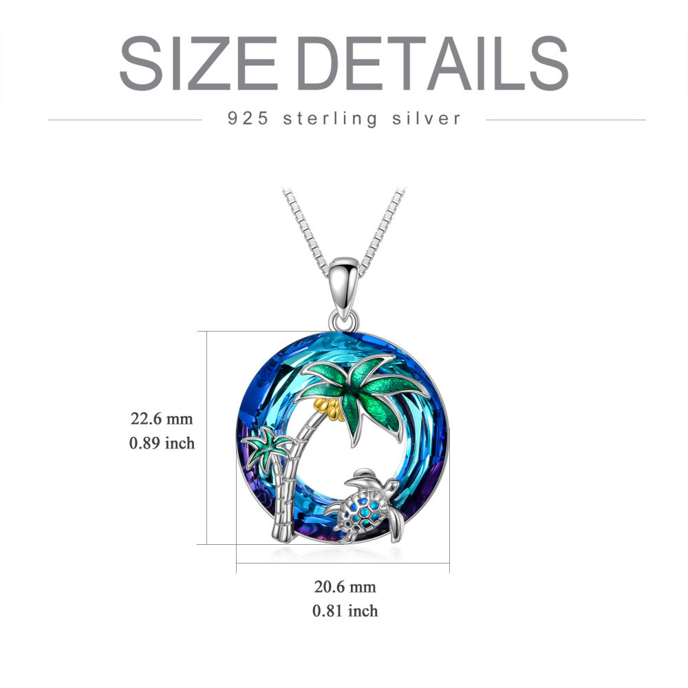Sterling Zilveren Tweekleurige Zeeschildpad Kokosnootboom Ronde Kristallen Ketting voor Vrouwen-5