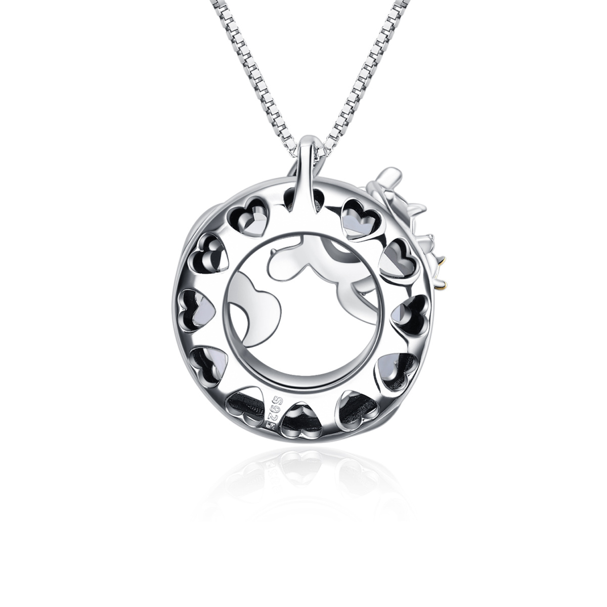 Sterling Silver Two-tone Circular Shaped Sea Turtle Crystal Pendant Necklace-4