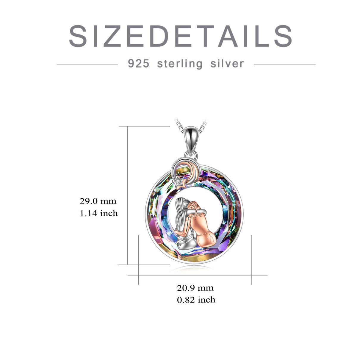 Sterling Silver Two-tone Circular Shaped Sisters Crystal Pendant Necklace-5