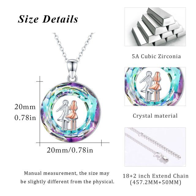 Sterling zilveren tweekleurige cirkelvormige zussen kristal hanger ketting-4