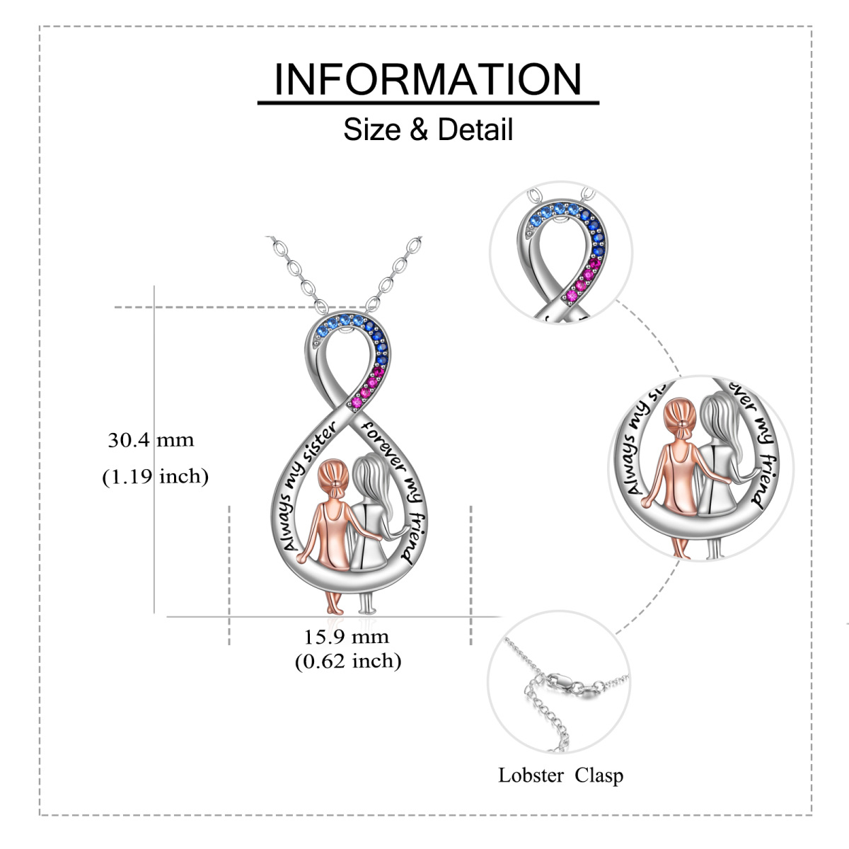 Plata de ley de dos tonos Circular en forma de circonio cúbico Hermanas y Infinito símbolo-5