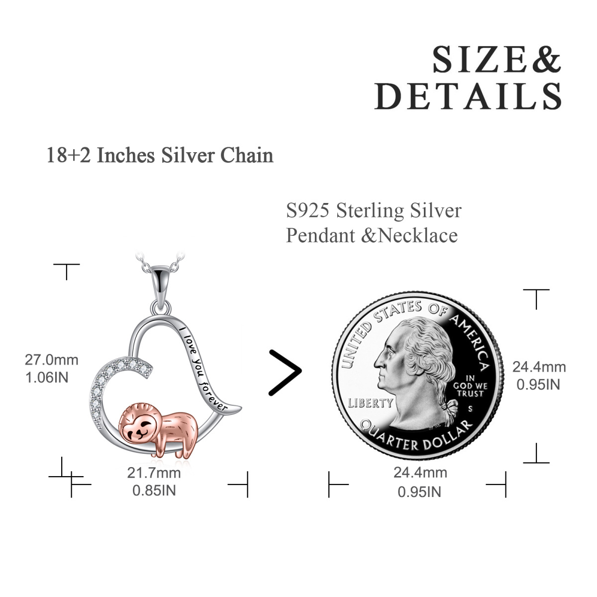 Sterling zilveren tweekleurige cirkelvormige zirkonia luiaard hart hanger ketting met gegraveerd woord-5