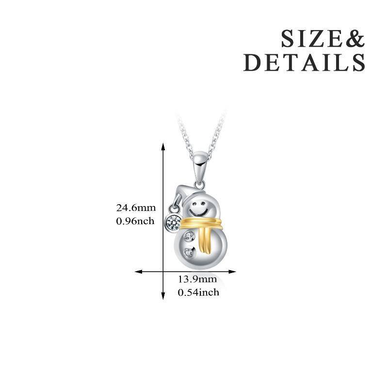 Sterling Silver Two-tone Circular Shaped Cubic Zirconia Snowman Pendant Necklace-5